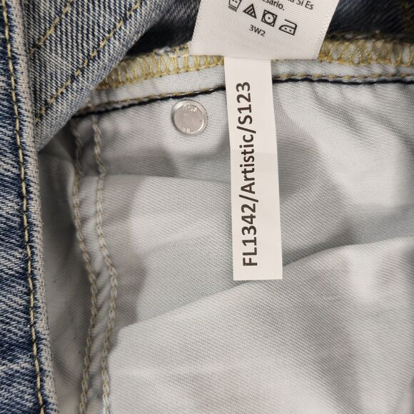 Free Assembly Jeans Womens 12 (33x30) Super High Rise Straight Patchwork Raw Hem - Picture 8 of 12